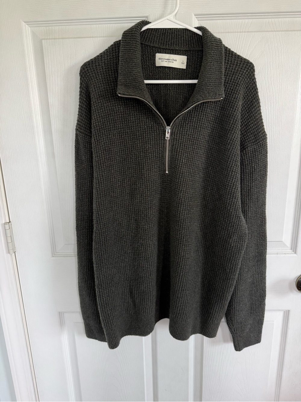 Abercrombie & Fitch Soft A&F Sweater Large Green Oversized Quarter Zip Waffle